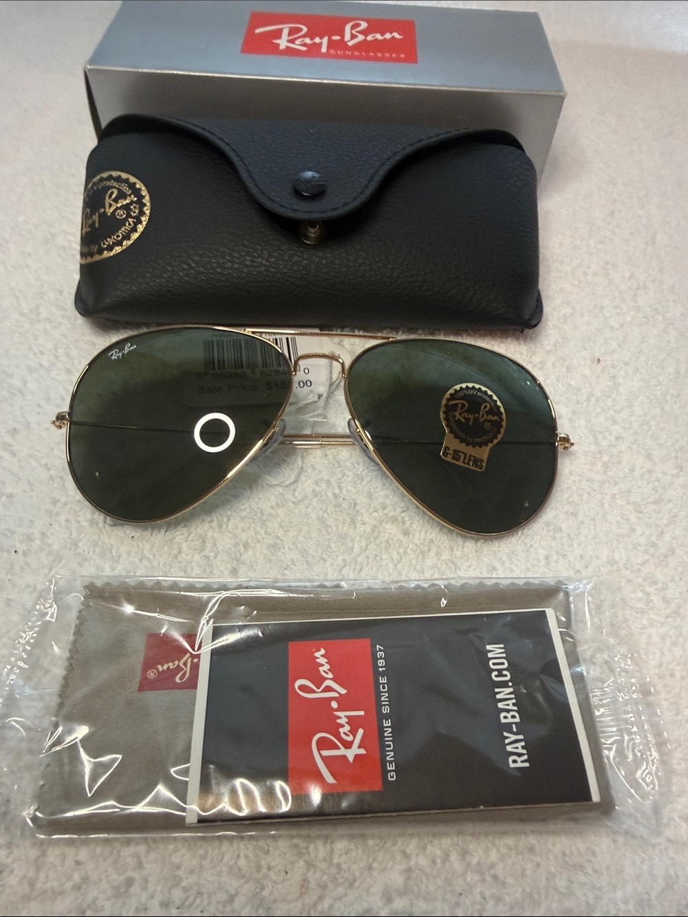 Authentic NIB Ray-Ban RB 3026 L2846 Gold Metal Aviator G15 Lenses